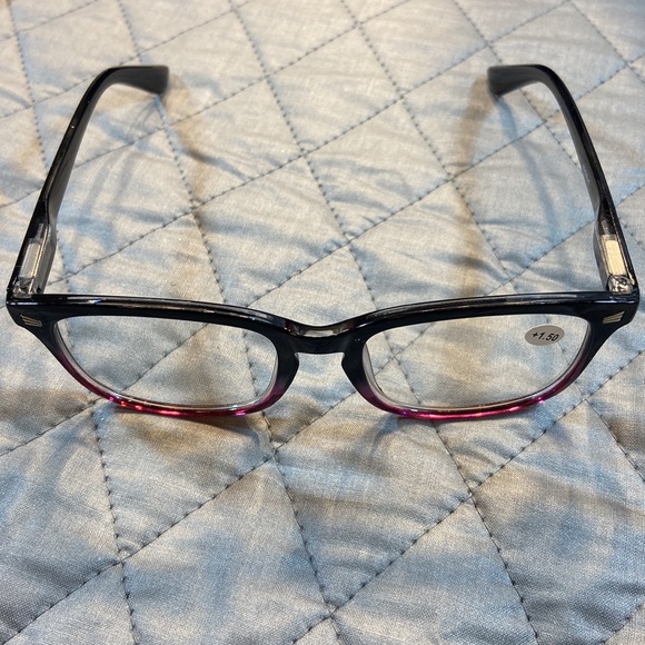 Blue Blocking +1.50 Reading Glasses. New. Flexible Temple. Black & Raspberry - Picture 6 of 10